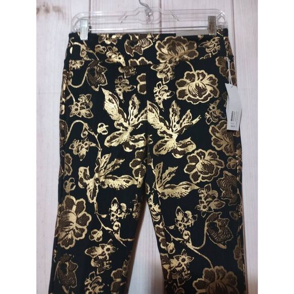 Soft Surrounding Pants Ladies Extra Small Petite Black Gold Metallic Straight Le - Picture 3 of 7